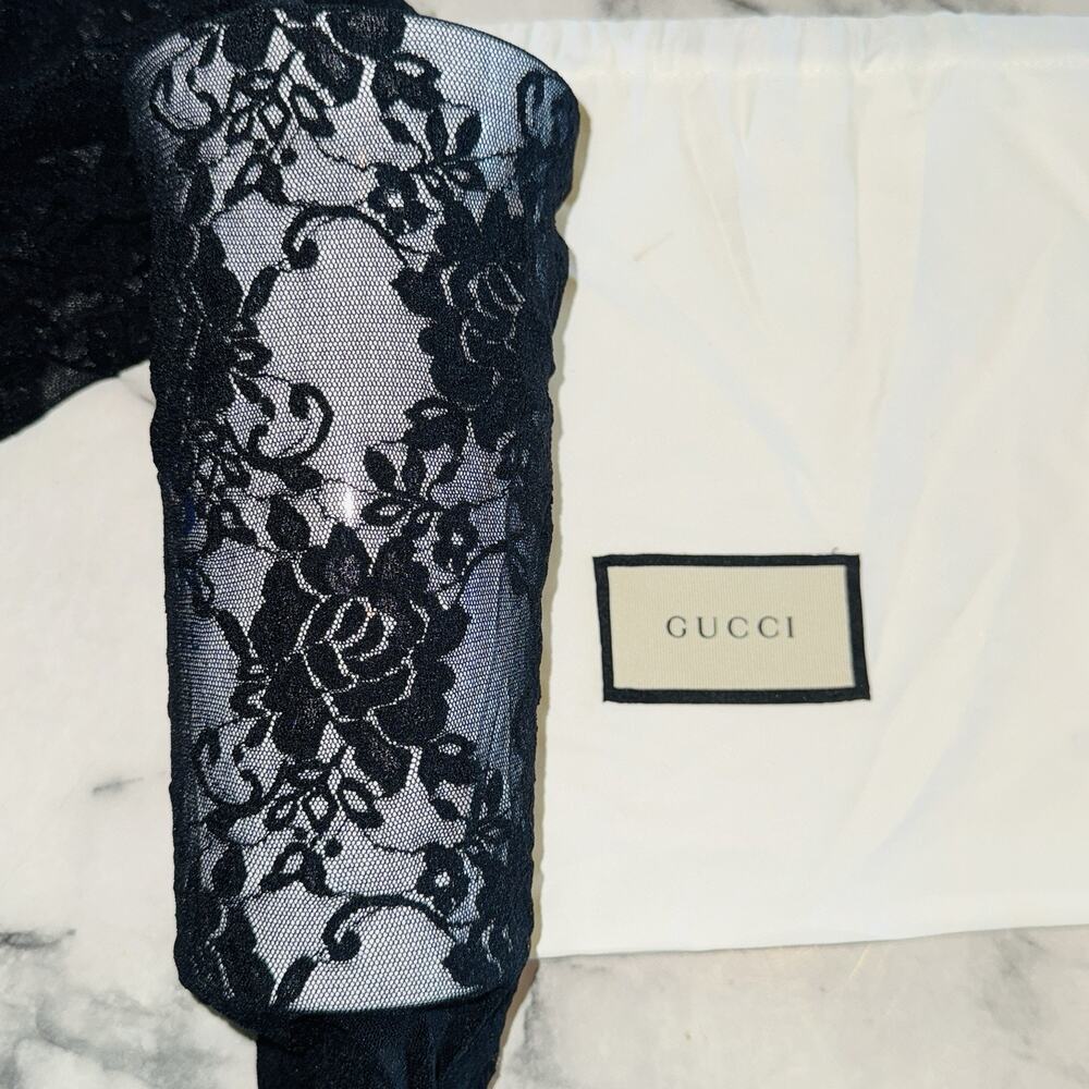 NEW 100%Auth Gucci Women's Black Floral Lace Tights Logo Waistband S 536458 1000 - Picture 3 of 8